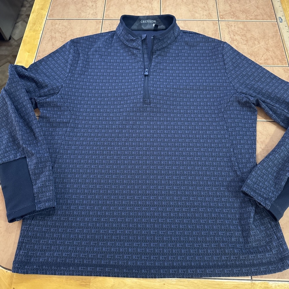 Greyson 1/4 Zip Pullover Golf Performance Stretch Mens Sz XL Blue AOP Sweater